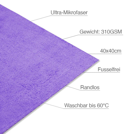 Value Mikrofasertuch 5er Pack 40x40cm 310 GSM - Lila - Liquid Elements