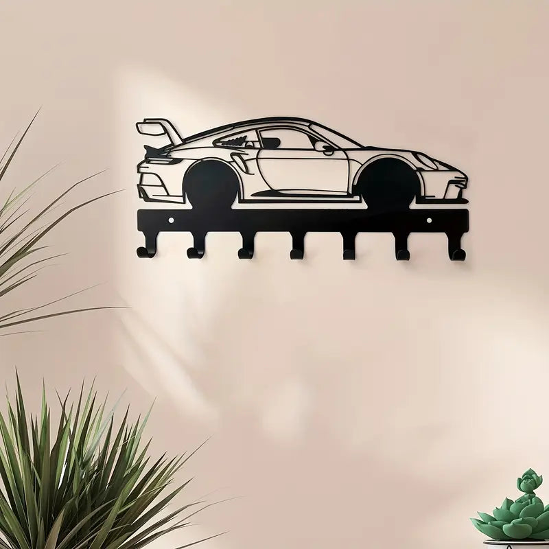 Schlüsselbrett Schlüsselhalter Porsche - Metall - Schwarz - Wunschgravur möglich