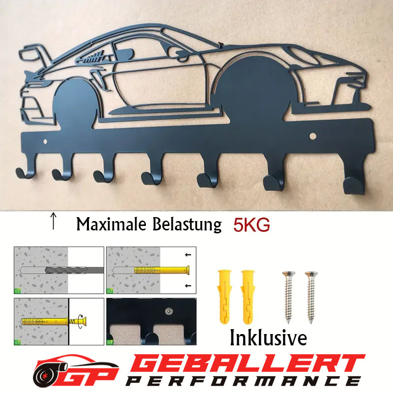 Schlüsselbrett Schlüsselhalter Porsche - Metall - Schwarz - Wunschgravur möglich