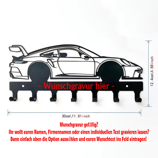 Schlüsselbrett Schlüsselhalter Porsche - Metall - Schwarz - Wunschgravur möglich