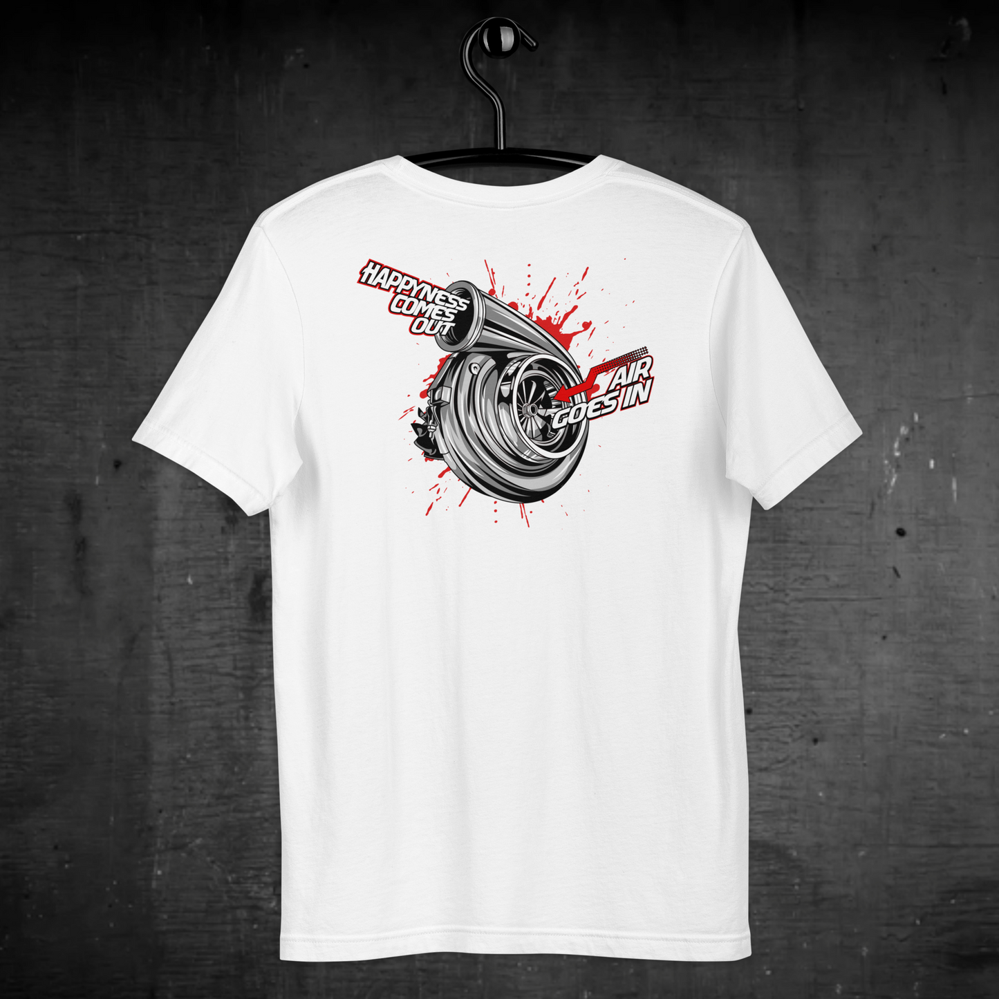 Big Turbo T-Shirt Geballert Performance in Weiß, Grau Big Backprint, Small Front Unisex