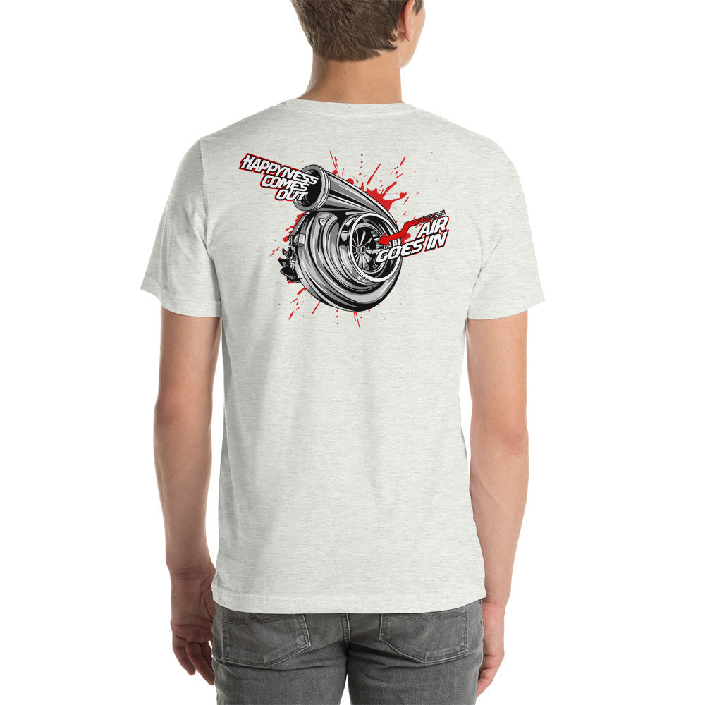 Big Turbo T-Shirt Geballert Performance in Weiß, Grau Big Backprint, Small Front Unisex