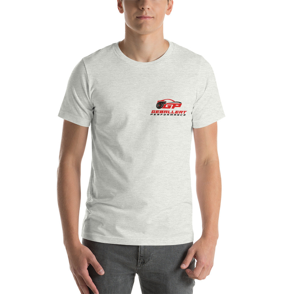 Big Turbo T-Shirt Geballert Performance in Weiß, Grau Big Backprint, Small Front Unisex