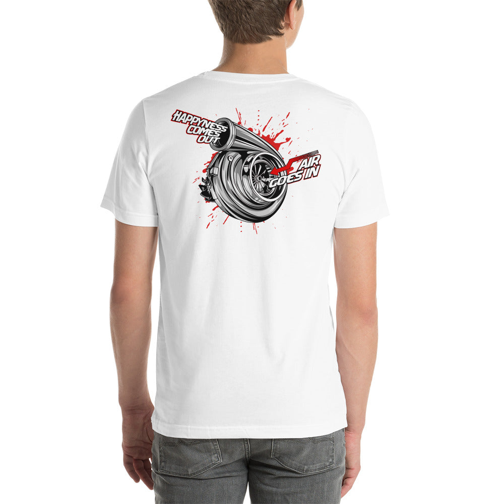 Big Turbo T-Shirt Geballert Performance in Weiß, Grau Big Backprint, Small Front Unisex