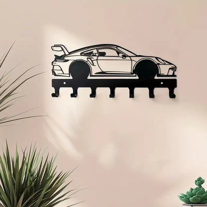 Schlüsselbrett Schlüsselhalter Porsche - Metall - Schwarz - Wunschgravur möglich